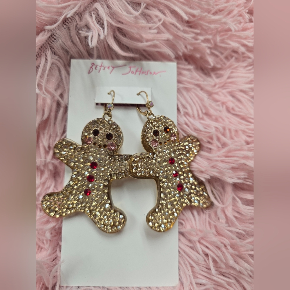 Betsey Johnson Gingerbread Man Crystal Earrings - Picture 5 of 5